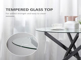 Dining Table with Clear Tempered Glass Top, Round Table with Metal Legs, Modern Kitchen Table for T3398P329932