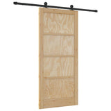 Sliding Door Natural and Black 93 x 202 cm Solid Pine Wood 3333374