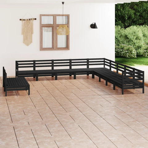 ZNTS 11 Piece Garden Lounge Set Solid Wood Pine Black 3083148