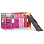 Kids' Loft Bed with Curtains Pink 80x200 cm Solid Wood Pine 3309073