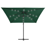 ZNTS Cantilever Garden Parasol with LED lights and Steel Pole 250x250 cm Green 46993