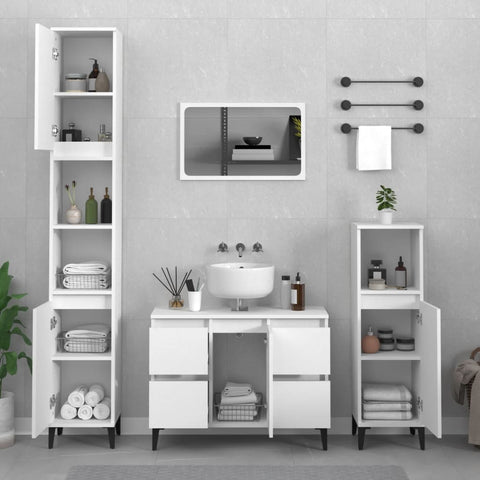 ZNTS 3 Piece Bathroom Furniture Set White Engineered Wood 3185605
