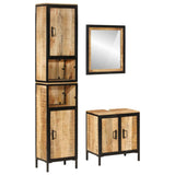 3 Piece Bathroom Furniture Set Iron and Solid Wood Mango 3217115