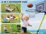 4-in-1 Kids Swing Set with Saucer Swing, Basketball Hoop and Football Goal, Outdoor Playground T3398P553239