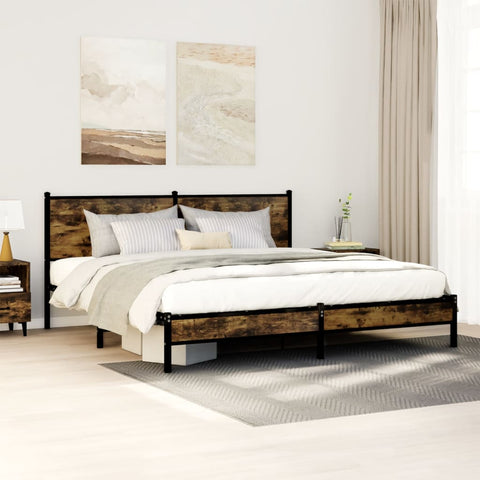Metal Bed Frame without Mattress Smoked Oak 183x213 cm 3301378