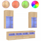 5 Piece TV Wall Units with LED Sonoma Oak Engineered Wood 3216745