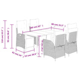 5 Piece Garden Dining Set with Cushions Grey Poly Rattan 3213479