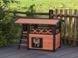 Cat House Outdoor w/ Balcony Stairs Roof, 77 x 50 x 73 cm, Brown T3398P349840