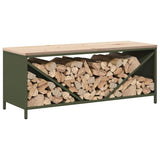 Firewood Rack with Wooden Top Olive Green 100.5x35.5x40 cm 864258