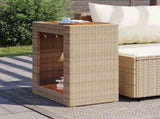 Garden Side Table with Wooden Top Beige 60x40x75 cm Poly Rattan 366305