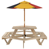 Picnic Table for 6 Kids with Umbrella Hexagon Solid Wood Fir 3281625