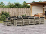 15 Piece Garden Dining Set with Cushions Light Grey Poly Rattan 3210995