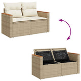 5 Piece Garden Sofa Set with Cushions Beige Poly Rattan Acacia 3327481