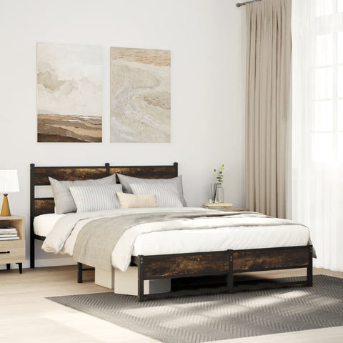 ZNTS Metal Bed Frame without Mattress Smoked Oak 160x200 cm 4017221
