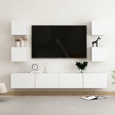 6 Piece TV Cabinet Set White Engineered Wood 3078663