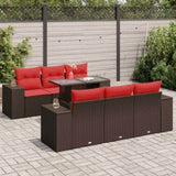 7 Piece Garden Sofa Set with Cushions Brown Poly Rattan Acacia 3326745
