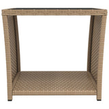 Tea Table with Glass Top Beige Poly Rattan&Tempered Glass 319561