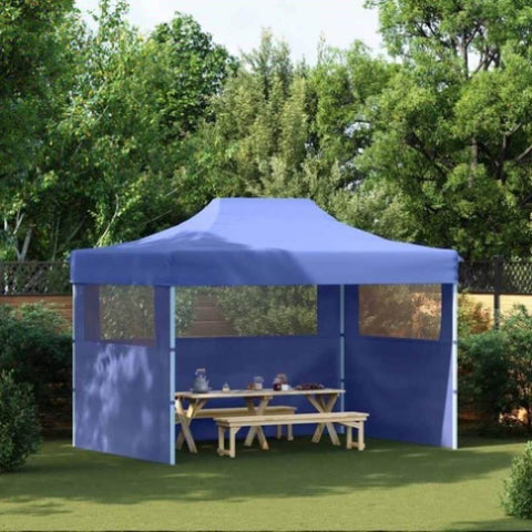 Professional Folding Party Tent with 3 Sidewalls 3x4 m Steel Blue 48890