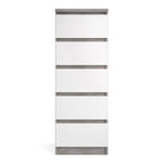 Naia Narrow Chest of 5 Drawers in Concrete and White High Gloss 70276233GXUU