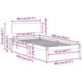 Bed Frame with Headboard White 75 x 190 cm Solid Pine Wood 872132