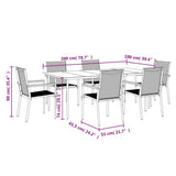 7 Piece Garden Dining Set Black Textilene and Steel 3187039