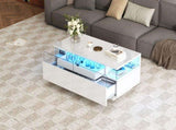 High Gloss Table with 2 drawer, LED lights, pull-out tray, Centre Table, Sofa Side Table, N605P388084W