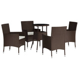 5 Piece Garden Bistro Set with Cushions Brown Poly Rattan 3187439