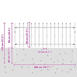 Spike Fence Asten Black 200 x 130 cm Powder-Coated Steel 42030081