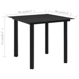 Dining Set Black PVC rattan, powder-coated steel, glass 3058282
