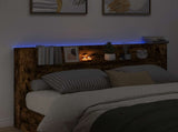 Storage Headboard with LED Smoked Oak Engineered Wood 3418684