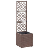 Trellis Raised Bed with 1 Pot 30x30x107 cm Poly Rattan Brown 46936