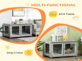 Dog Crate Furniture End Table, with Washable Cushion, Double Doors, for Medium/Large Dogs, Grey T3398P349623