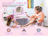 Kids Dressing Table Set, with Mirror, Stool, for Ages 3-6 Years - Pink T3398P422145