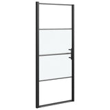 Shower Door 81x195 cm Half Frosted Tempered Glass Black 151865