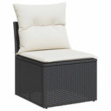 7 Piece Garden Sofa Set with Cushions Black Poly Rattan Acacia 3327507