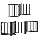 Dog Gate with Door Foldable 9 Panels Black 450 cm Poplar Wood 3155709