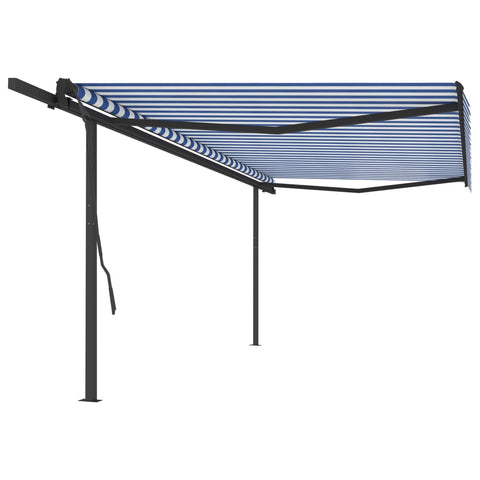 ZNTS Manual Retractable Awning with Posts 5x3.5 m Blue and White 3070256