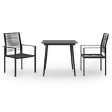 Dining Set Black Glass, Powder-Coated Steel, PVC Hollow Rattan 3060255