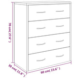 Sideboard with 4 Drawers 60x30.5x71 cm Concrete Grey 342578