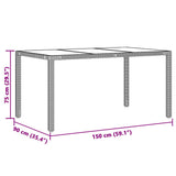 Garden Table Black Poly Rattan, Tempered Glass, Powder-Coated Steel 365589