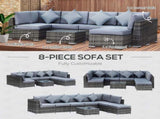 8 Pieces PE Rattan Corner Sofa with Thick Cushions, Aluminium Outdoor Rattan Garden Furniture T3398P319994