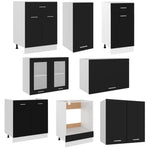 ZNTS 8 Piece Kitchen Cabinet Set Black Engineered Wood 3067648