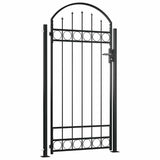 Fence Gate ASSEN with Arched Top and 2 Posts 105x170 cm Black 145751