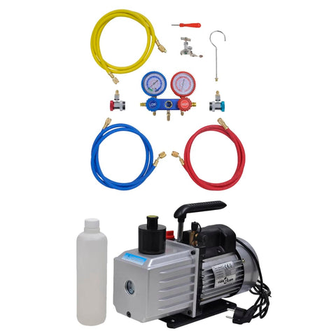 Vacuum Pump 100 L/min with 2-way Manifold Gauge Set in Tool Kit 3100290