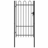 Fence Gate Single Door with Arched Top Steel 1x1.75 m Black 145743