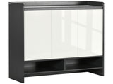 High Gloss Shoe Cabinet with White Doors and Open Shelves, Hallway Shoe Cupboard Storage Organizer T3398P378001