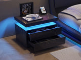Nightstand LED Bedside Table Cabinet Lights Modern End Side with 2 Drawers for Bedroom T3272P355456