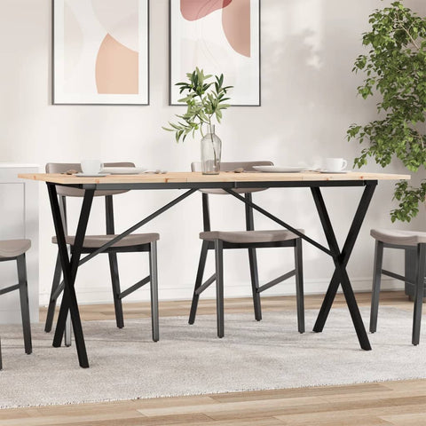 ZNTS Dining Table X-Frame 140x80x75 cm Solid Wood Pine and Steel 3282698