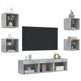 7 Piece TV Wall Units with LED Concrete Grey Engineered Wood 3216586