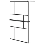 ZNTS Walk-in Shower Wall with Shelf Black 115x195 cm ESG Glass&Aluminium 3185480